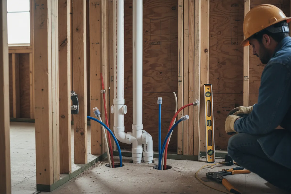 Drain and supply rough-in during Leak Detection in Springville